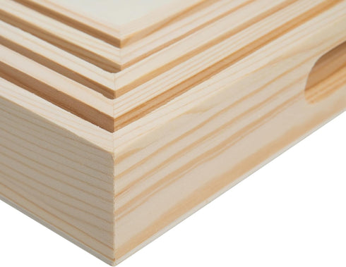 Set 7 Wooden Nested Serving Trays, Unfinished Rectangle Trays with Cut-Out Handles for Crafts, Ottomans, Serving