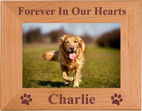 Forever in Our Hearts Custom Dog Memorial Wood Picture Frame, Fits 4x6 Inch Picture (4x6 Horizontal)