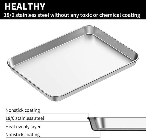 Baking Sheet Set of 2, Stainless Steel 2-Piece Cookie Sheet, Toaster Oven Baking Pan Set, Rectangle Size 16 x 12 x 1 inch, Healthy & Non Toxic, Mirror Finish & Rust Free, Dishwasher Safe by Bastwe