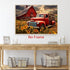 Farmhouse Rustic Pictures, Red Barn Painting Old Truck Poster, Wildflower Landscape Wall Art 16x24in