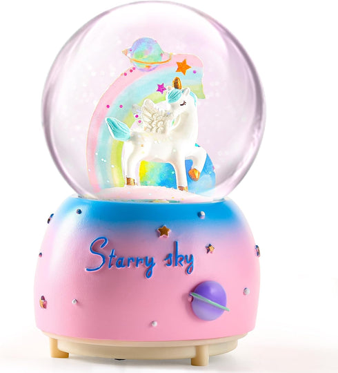 VECU Unicorn Snow Globe with Music, Perfect Music Box for Kids, Girls, Granddaughters Birthday (Manual Snow Drift)