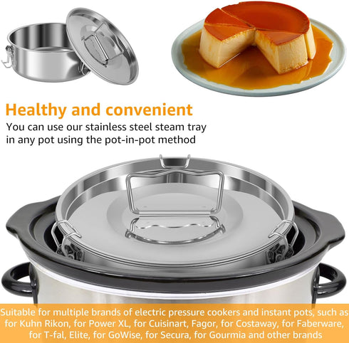 Flan Mold with Lid, Stainless Steel Flan Pan Mold with Handle,1.5QT Capacity Baking Flan Maker with Spatula, Portable Round Flan Baking Pan for 6-8QT Fast Pot Making Cheesecake Cupcake Pudding by Mimoyalaso