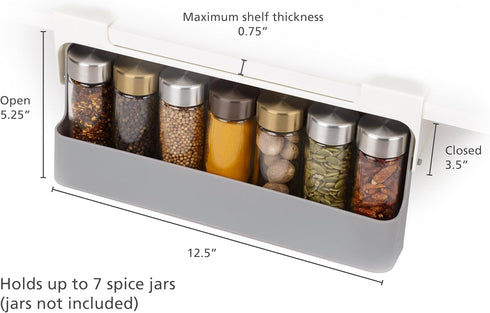 Joseph Joseph Spice Rack Organizer - Grey Under-Shelf Kitchen Cabinet Storage Solution for Spices