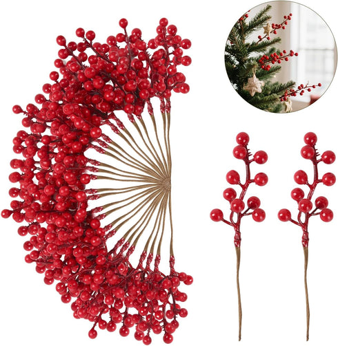Kanxinr 50Pack Christmas Tree Decorations Artificial Berry Stems Red Berry Picks for Xmas Winter Holiday Home