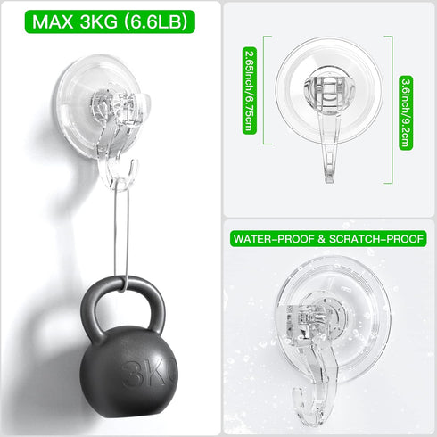LUXEAR Suction Cup Hooks, 6 Pack, Reusable Powerful Waterproof Clear Removable Suction Hanger for Bathroom and Kitchen