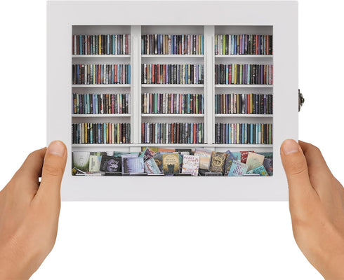 MACEVIA Shake Away Your Anxiety Mini Bookshelf, Miniature Bookshelf Decor with 300PCS
