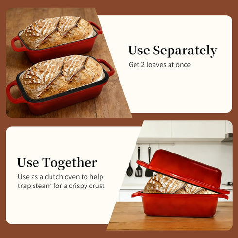 FUNKYLEE 2-in-1 8.5x4.5, Set 2, Enameled Cast Iron Bread Pan with Lid, Loaf Pan for Baking Bread Professional Sourdough