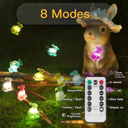 12.8ft 40LED suddus Easter Bunny Battery Operated String Lights, Waterproof Colorful Easter Fairy Lights with Timer