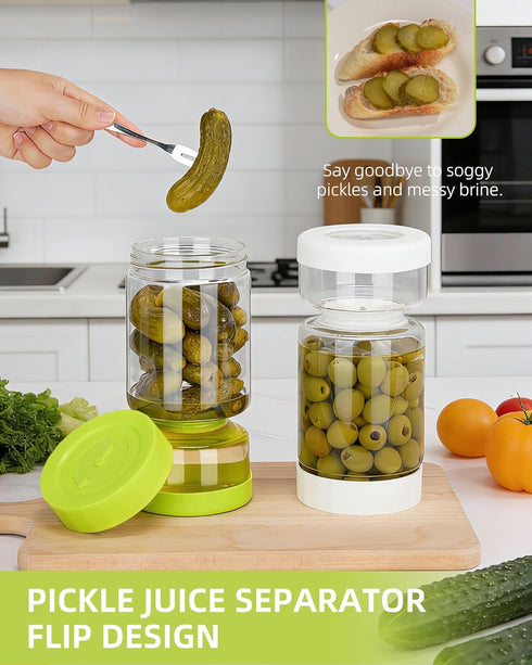 37 oz 2 Pack ZENS Pickle Jar with Strainer Flip, Hourglass Pickle Juice Separator Container, Airtight Leakproof Lid