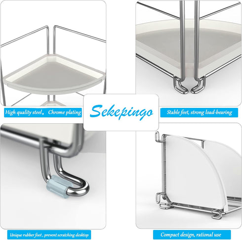 2-Tier Countertop Corner Bathroom Sink Organizer-Vanity Tray Cosmetic & Makeup Storage-Kitchen Spice Rack Standing