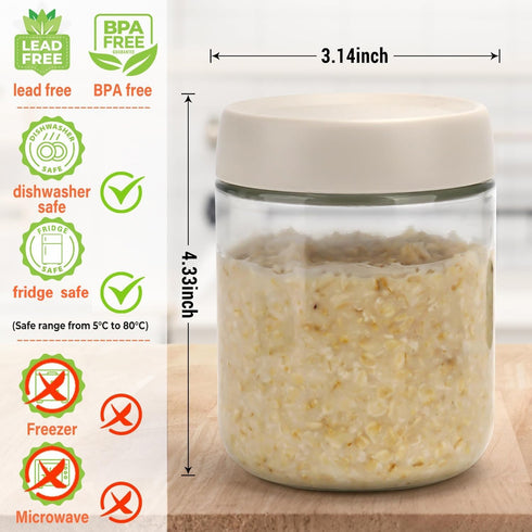 EONJOE 4-Pack 16oz Overnight Oats Containers with Lids Glass Mason Jars Meal Prep Salad Food Cereal Snacks Pudding