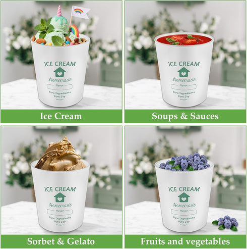 4 Pack 1 Frozen Set cyrico Ice Cream Containers with Silicone Lids for Homemade Ice Cream, Quart Each Reusable Sorbet