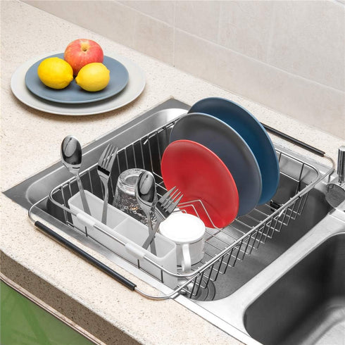 SANNO Utensil Drying Rack, Plastic Silverware Storage Holder for Dish Rack Over Sink, Chopsticks/Spoon/Fork/Knife