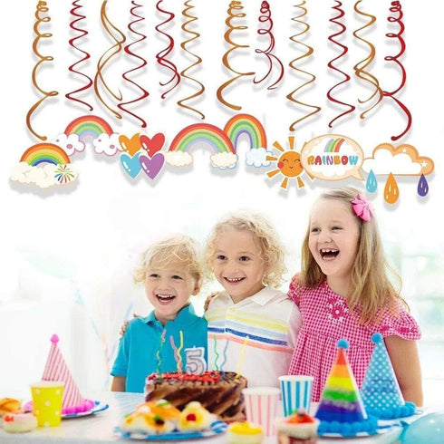 15Ct Rainbow Hanging Swirl Decorations, Sunshine Birthday Party Supplies Fan Decors