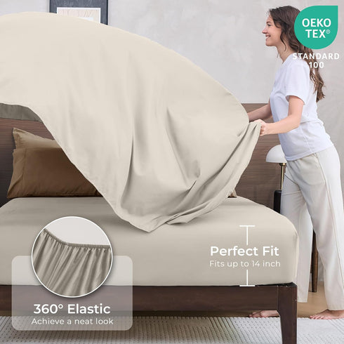 Set 7-Piece Set HEVUMYI Khaki & Linen Full Comforter - All Season Bed in a Bag Full, Ultra Soft Bedding with Comforter