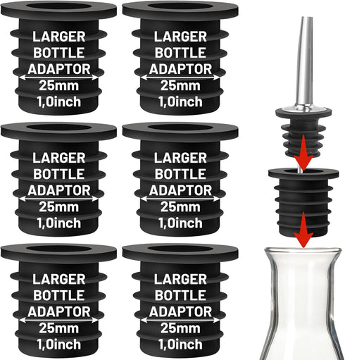 Liquor Pourer Adapters for Large Liquor and Olive Oil Bottles, Converts Regular Size Spout to Large Pouring Spout, 6