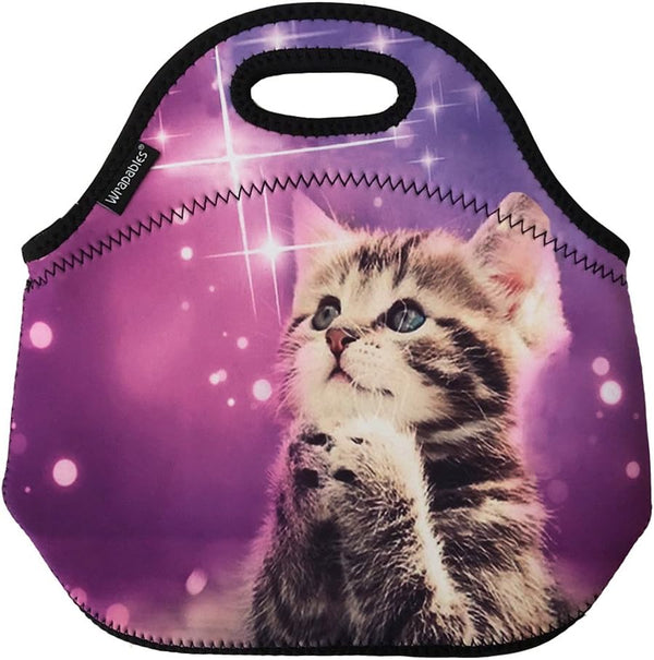 Wrapables Insulated Neoprene Lunch Bag, Cute Kitty