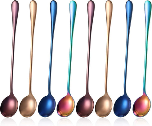 8 Pieces 7.48 Inch Long Handle Stainless Steel Tea Spoons for Mixing, Cocktail Stirring, and Drinks