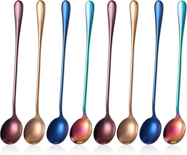 8 Pieces 7.48 Inch Long Handle Stainless Steel Tea Spoons for Mixing, Cocktail Stirring, and Drinks
