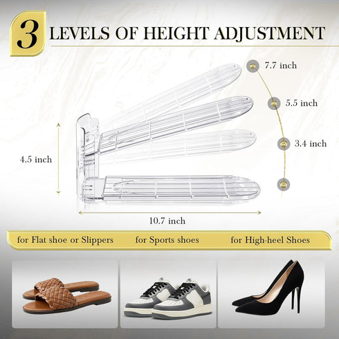 12 Pack Stacker,3 50%,Double Closet Shoe Slots Organizer - Shoe Levels Adjustable,Space Savers Layer Holders