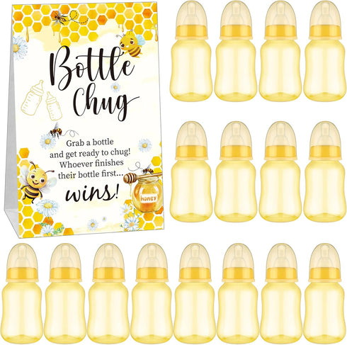 TrelaCo Bottle Chug Baby Shower Game Sign, 20 Pcs Baby Bottles Shower Favor Set for Gender Reveal Party