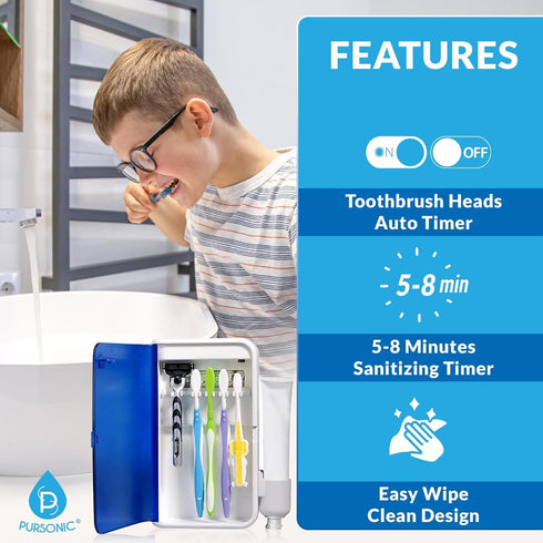 5 Pursonic UV Toothbrush Sanitizer Holder Wall Mounted - Slots Toothbrush Holders for Bathrooms with Toothpaste Holder