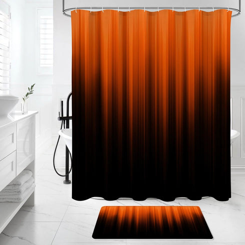 4 Set Set, Set Litabel Pcs Orange and Black Gradient Shower Curtain with Rugs and Toilet Lid Cover, Modern Simple