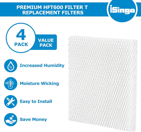 iSingo Humidifier Wicking Filter T - Compatible with Honeywell HFT600 Humidifier, 4 Pack