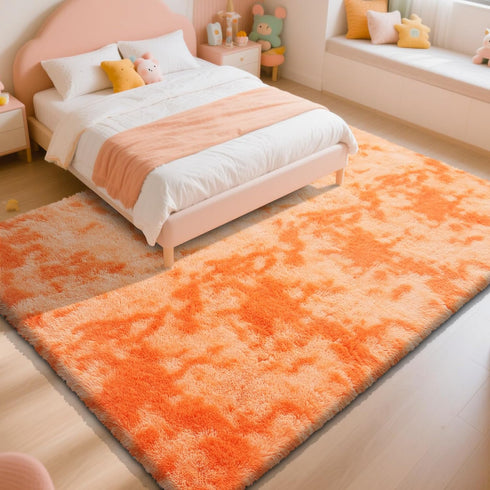 3x5 Mottling Orange Fluffy Rug Shaggy Area Rug, Area Rugs for Girls Bedroom, Soft Cute Baby Play Mat, Indoor Floor
