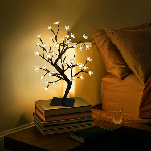 PEIDUO 17.5 Inch Lighted Cherry Blossom Tree, 48 Warm White Lights for Christmas Indoor Home Decor, Tabletop Night Light