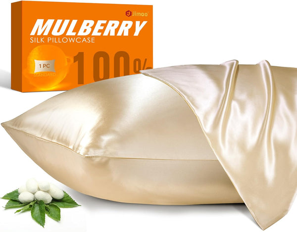 100% Mulberry Silk Pillowcase for Hair and Skin, 22 Momme Natural Silk Pillow Cover with Zipper, Beige