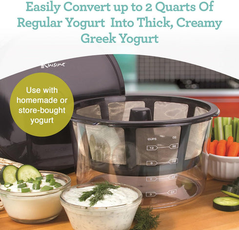 GY60 Euro Cuisine Greek Yogurt Maker with Ultra Fine Mesh Stainless Steel Strainer Basket, BPA Free, Patented Greek