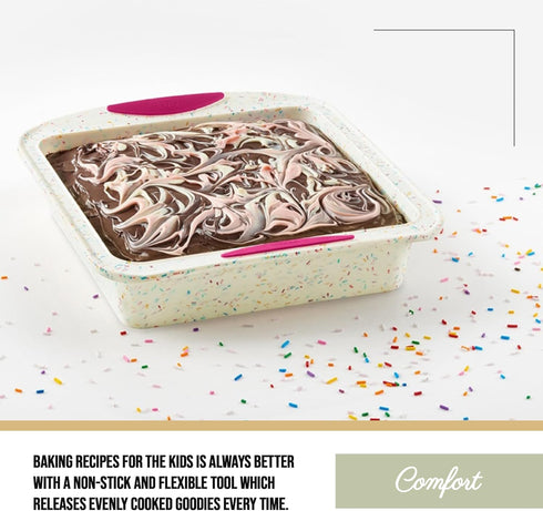 Trudeau 8x8in Confetti Silicone Cake Pan - Nonstick, BPA Free, Oven Safe to 428°F, Dishwasher Safe