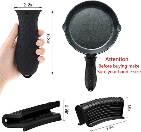 4 Pcs Non-Slip Silicone Hot Handle Holder & Assist Grips, Potholder for Cast Iron Skillets, Heat Resistant Handle Cover Sleeve for Frying Pans, Casserole, Cookware Handles, Black by OYSIR