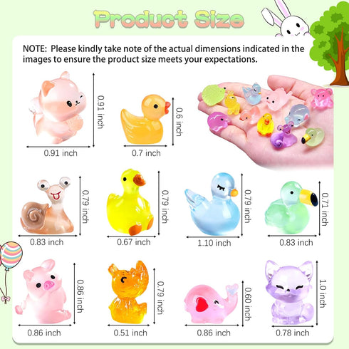200Pcs 63 Various Luminous Mini Animals, Style Tiny Resin Figurines Animals Glow in The Dark for Prank Garden Micro