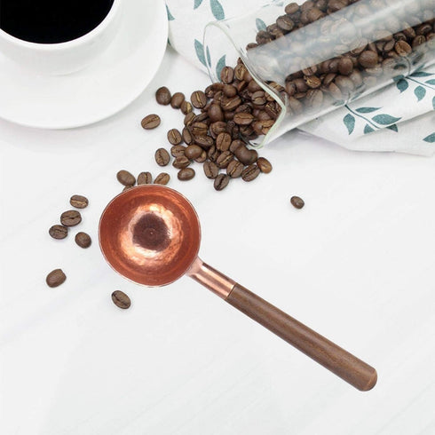 Measuring Scoop Spoon, Red Copper Coffee Measuring Spoon with Black Walnut Handle for Tea, Sugar, Salt, Flour