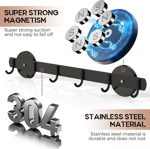 Heavy Duty Magnetic Utensil Holder for Fridge, Magnetic BBQ Tool Rack with 6 Hooks, Strong Magnet Bar for Kitchen
