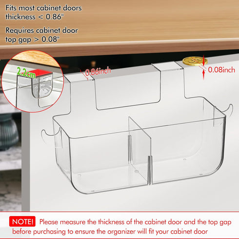 2 Pack 2 Poeland Over Cabinet Door Organizer, Plastic Storage Bin with Hooks, Over Cabinet Holder for Kitchen, Pantry