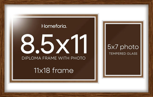 Homeforia 11x18 Brown Diploma Frame with Photo, High End Oak 11 x