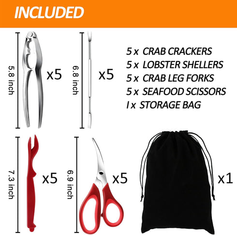 Seafood Crab Crackers and Tools, 21 Pcs Set, Lobster Crackers, Picks, Crab Utensils, Forks, Scissors, Nut Cracker for