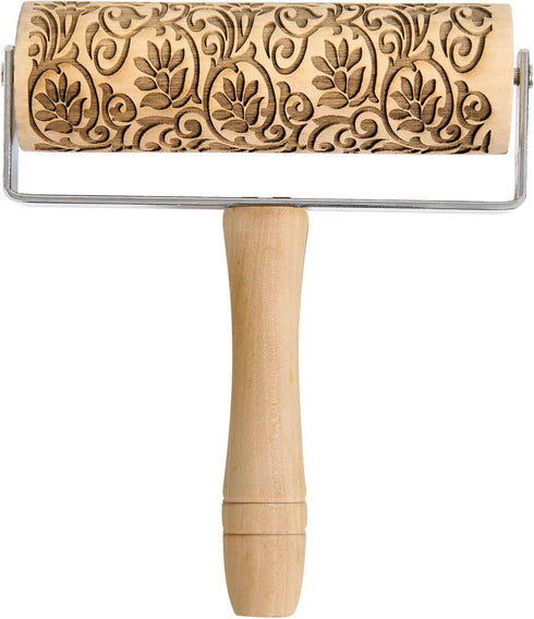 Mrs. Anderson’s Baking Mini Embossing Rolling Pin, Floral Scroll Design, Poplar Wood & Chrome-Plated Iron