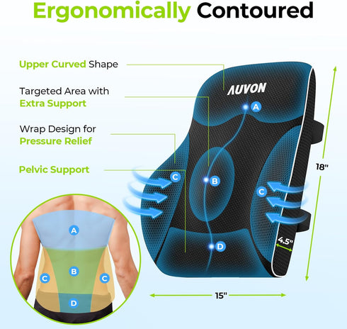AUVON Lumbar Support Pillow for Office Chair with Patented Bulge for Lower Back Support, Ergonomic Office Home