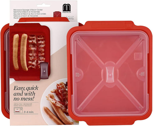 MMUGOOLER Microwave Easy Bacon Maker with Lid, Quick and Mess-Free Cooking, 11.3“ L x 9.0" W x 2.4" H