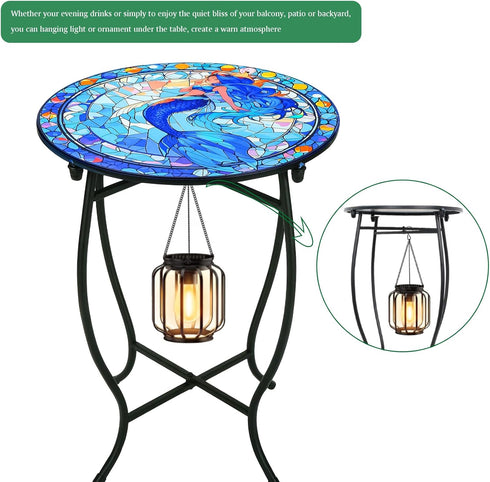 Fashion&cool 14 Inch Patio Side Table for Small Space, Weather Resistant Metal Side Table, Small Round End Table Accent