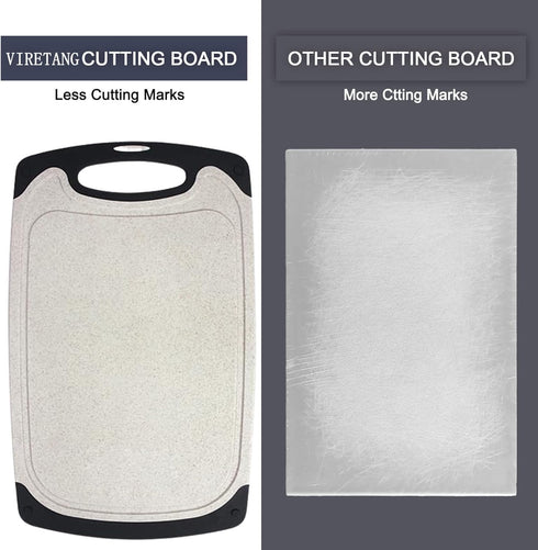 Plastic Chopping Board Set of 3 with Non-Slip Feet, Juice Grooves, Easy Grip Handle, BPA Free
