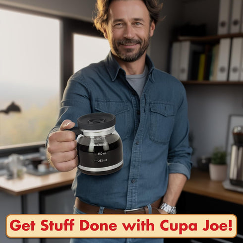20oz Cupa Joe Coffee Mug Borosilicate Glass Diner Pot Mug with Spill-Proof Lid Funny Novelty Gift for Coffee Lovers