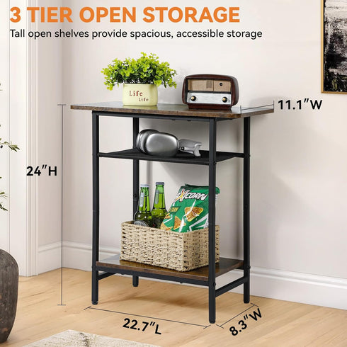Tedheve Set 2 3-Tier Narrow Side Table of for Small Spaces, End Table for Living Room with Wide Storage Tabletop