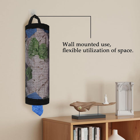 ZUFECY 1 Grocery Bag Holder, Breathable Mesh Bags Dispenser Organizer Trash Bags, Black Hanging Storage Dispensers - Pc