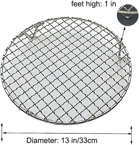 Round Cooling Rack Stainless Steel - Cross Wire Barbecue Grill Net with 3 Legs for Cooking, Baking, Steaming (13 inches)