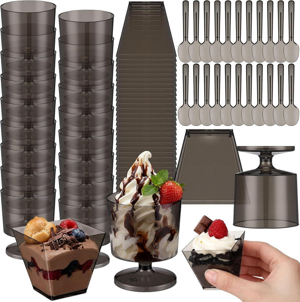 Funnymoom 100 Pack 2oz Mini Dessert Cups with Spoons Small Clear Plastic Dessert